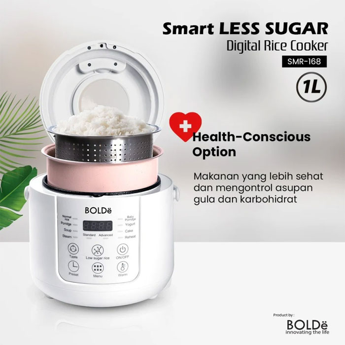 Bolde Rice Cooker Less Sugar Smart Digital 1 L - Heaven White